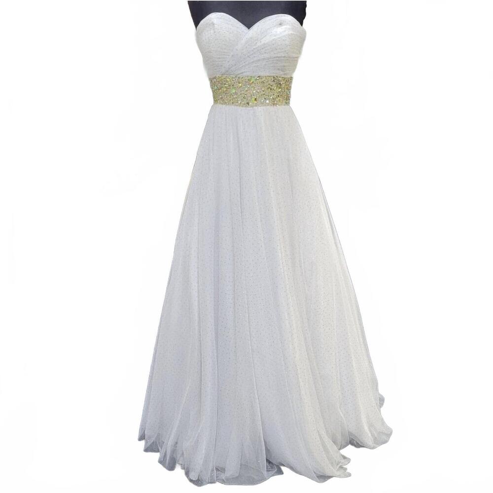 NEW KARISHMA CREATIONS women's ball gown maxi dress in white/silver